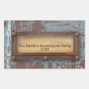 Sticker Rectangulaire Plaque rouge rouille   Halloween Grunge Steampunk