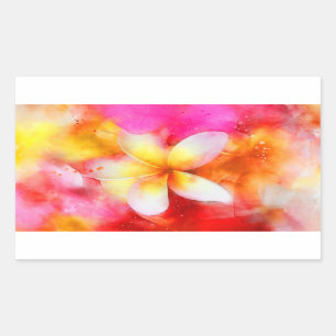 Sticker Rectangulaire Plumeria hawaïenne au néon rose, jaune et blanc