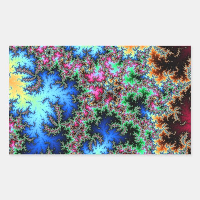 Sticker Rectangulaire Plumes de paon Abstraites - art fractal coloré (Devant)