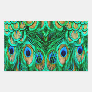 Sticker Rectangulaire Plumes de paon glorieuses