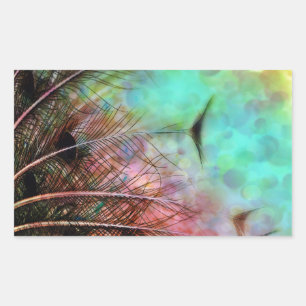 Sticker Rectangulaire Plumes Pastel Peacock