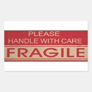 Sticker Rectangulaire Poignée avec soin, signe fragile
