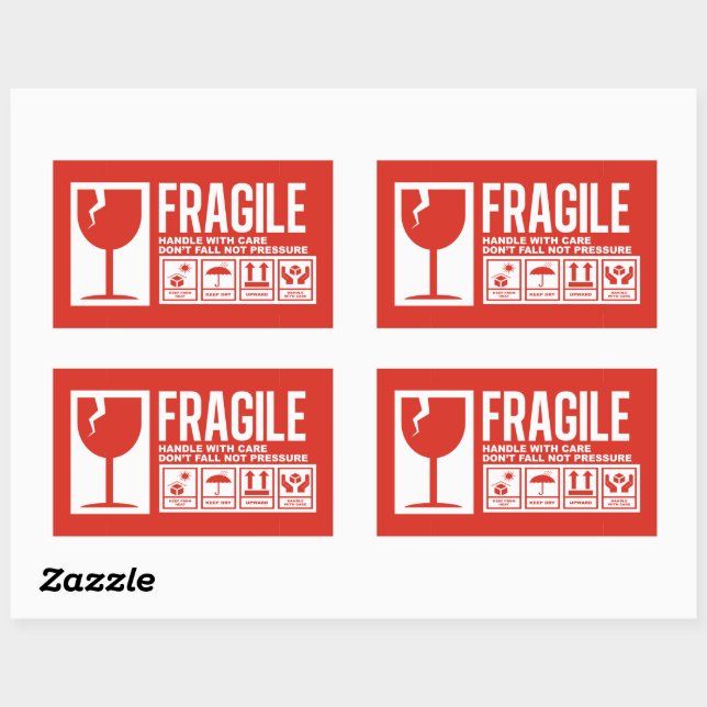 Sticker Rectangulaire Poignée Fragile Avec Soin (Feuille)