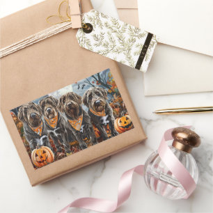 Sticker Rectangulaire Pointeur à poils durs Griffon Halloween Éffrayant