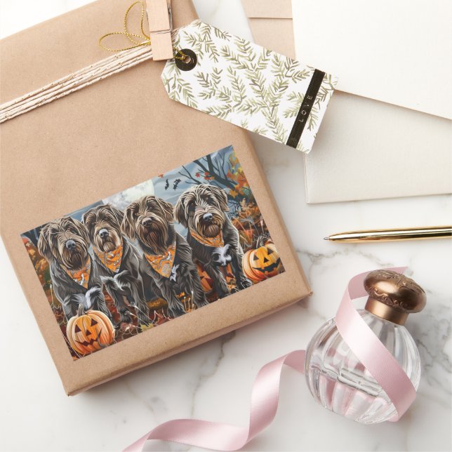 Sticker Rectangulaire Pointeur à poils durs Griffon Halloween Éffrayant (Cadeaux)