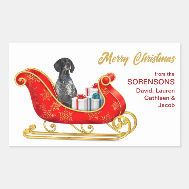 Sticker Rectangulaire Pointeur anglais chien de Noël Sleigh (Devant)