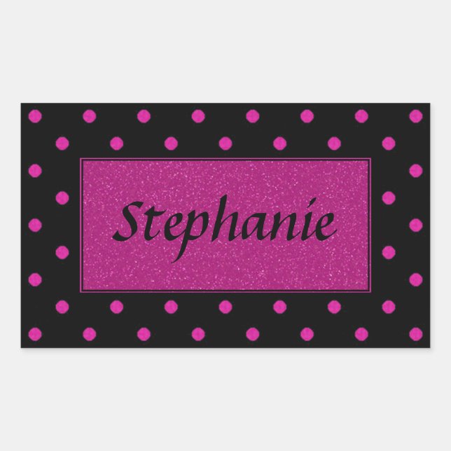 Sticker Rectangulaire Points rose vif sur Arrière - plan noir (Devant)