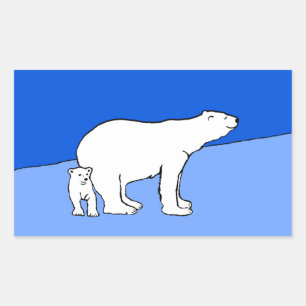 Sticker Rectangulaire Polar Bear Mom and Cub Peinture - Wildlife Art