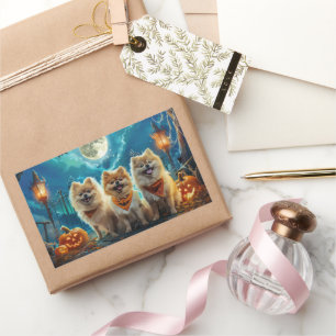Sticker Rectangulaire Pomeranian Halloween Épouvantable