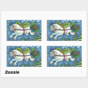 STICKER RECTANGULAIRE PONY PULLING PINECONE SLEIGH DE NOËL VOLANT