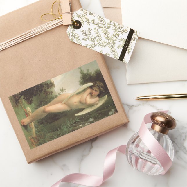 Sticker Rectangulaire Portrait d'ange de Cupid (Cupidon) par Bouguereau (Cadeaux)