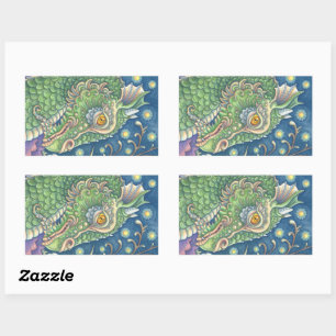STICKER RECTANGULAIRE PORTRAIT DE TÊTE DE DRAGON MÉDIÉVAL, IMAGINAIRE SI
