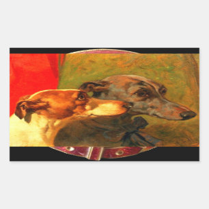 Sticker Rectangulaire PORTRAITS DE CHIEN DE MINIATURE VICTORIENNE Greyho