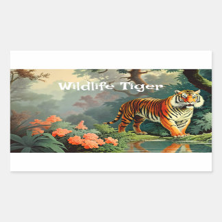 Sticker Rectangulaire Poster vintage du tigre sauvage de la forêt des ma