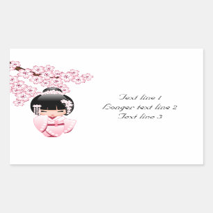 Sticker Rectangulaire Poupée blanche Kimono Kokeshi - mignonne Geisha Gi