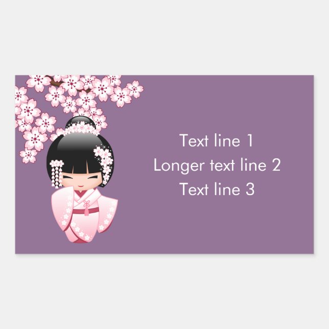 Sticker Rectangulaire Poupée blanche Kimono Kokeshi - mignonne Geisha Gi (Devant)