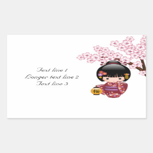 Sticker Rectangulaire Poupée Sakura Kokeshi - jolie fille japonaise Geis