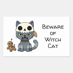 Sticker Rectangulaire Poupée Vaudou Chat Sorcière Texte Personnalisé