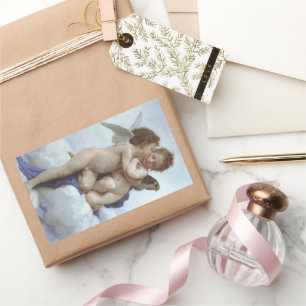 Sticker Rectangulaire Premier Baiser par Bouguereau, Anges victoriens vi