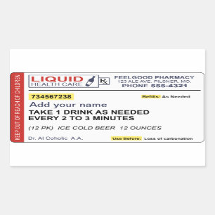 Sticker Rectangulaire Prescription de bière (Ajouter votre nom)