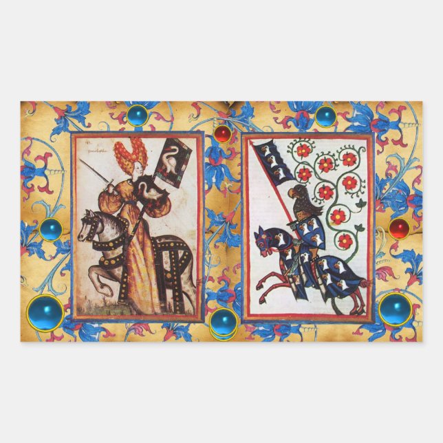 STICKER RECTANGULAIRE PRINCESS PENTHESILEA ET CHEVALIER BLEU SUR HORSEBA (Devant)