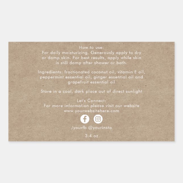 Sticker Rectangulaire Produits de beauté bio Ingrédients Kraft (Devant)