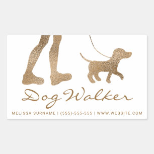 Sticker Rectangulaire Promeneur de chien en faux or jaune aspect feuille