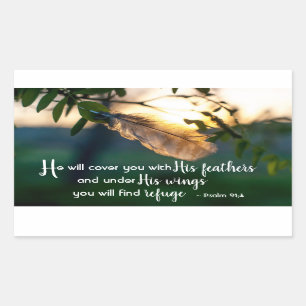 Sticker Rectangulaire Psaume 91:4 Il vous couvrira de ses plumes
