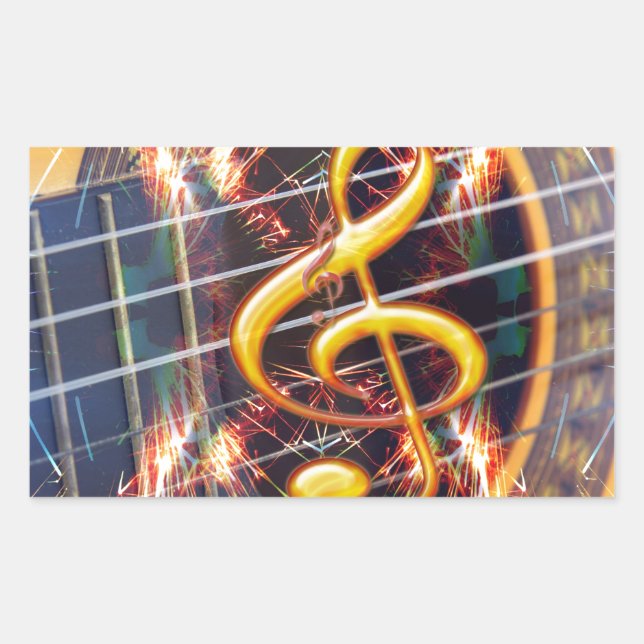 Sticker Rectangulaire Psychadélique Accoustique Guitare, conception de l (Devant)