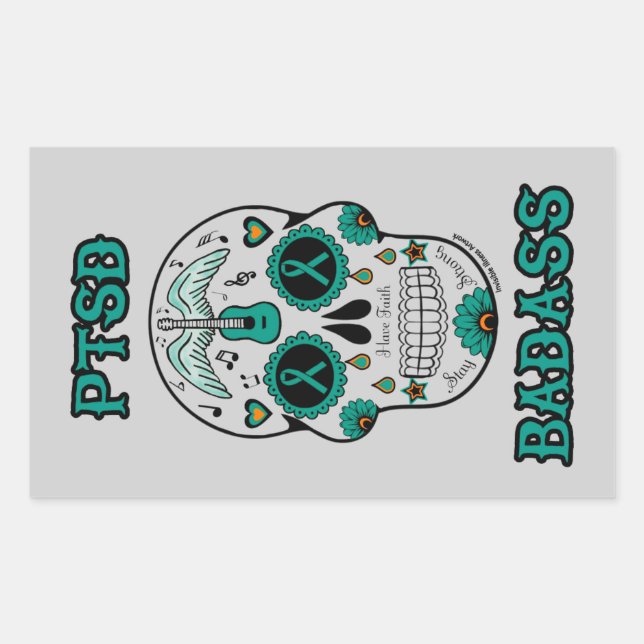 Sticker Rectangulaire PTSD Badass crâne à sucre (Devant)