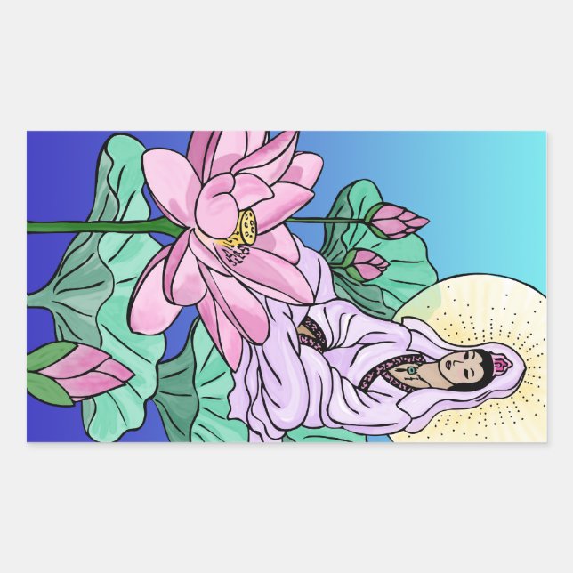 Sticker Rectangulaire Quan Yin (Kuan Yin) dans le Lotus (Devant)