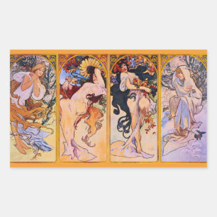 Sticker Rectangulaire Quatre Saisons par Alfons Mucha Art Déco Nouveau