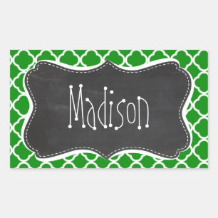 Sticker Rectangulaire Quatrefoil Marocain Vert ; aspect tableau de bord