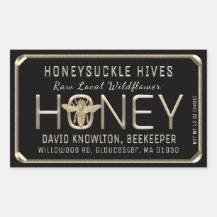 Sticker Rectangulaire Queen Bee Texte Embossé et cadre Miel local cru