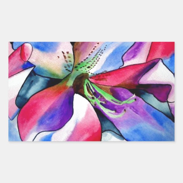 Sticker Rectangulaire Rainbow Azalea fleur aquarelle originale (Devant)