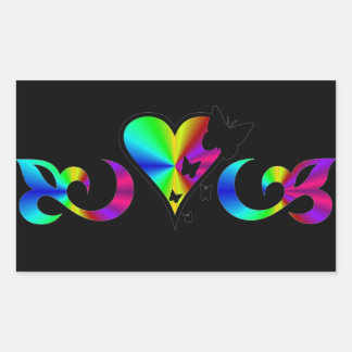 Sticker Rectangulaire Rainbow Lily Heart et Butterfly