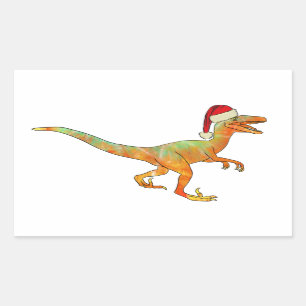 Sticker Rectangulaire Raptor Funny Festive Velociraptor Xmas Dinosaur