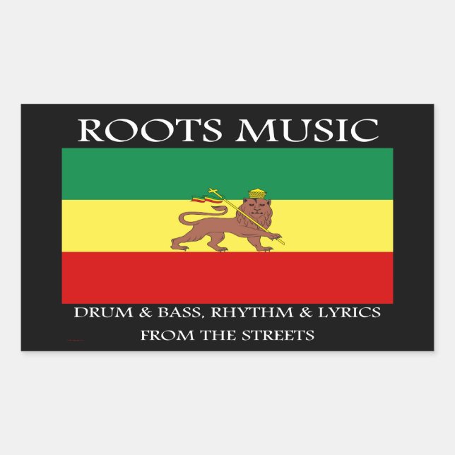 Sticker Rectangulaire Rasta - Racines Musique Ethiopie Drapeau Lion de J (Devant)