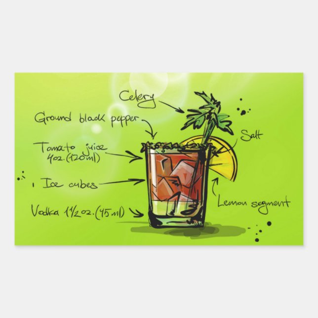 Sticker Rectangulaire Recette Bloody Mary (Devant)
