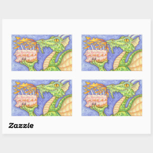 STICKER RECTANGULAIRE RÉCOLTE D'INCENDIE DRAGON ÉCLAIRANT LES BOUGIES D'