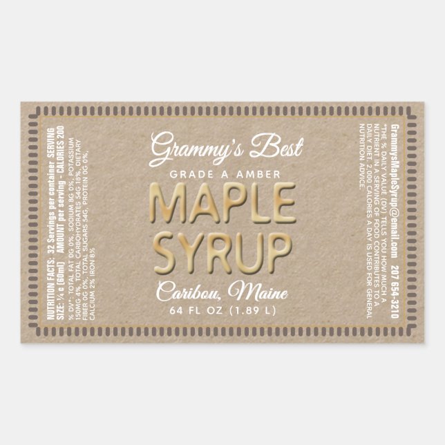 Sticker Rectangulaire Rectangle de sirop d'érable Kraft avec valeur nutr (Devant)