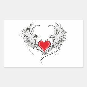 Sticker Rectangulaire Red Angel Coeur avec ailes