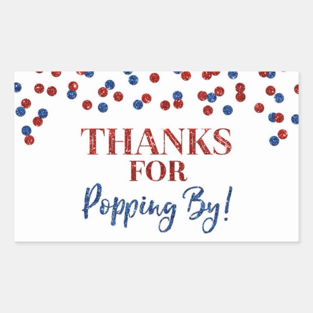 Sticker Rectangulaire Red Blue Confetti Merci pour Popping By (Devant)
