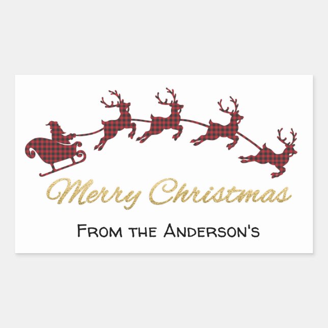 Sticker Rectangulaire Red Buffalo Plaid Père Noël et Reindeer Christmas (Devant)
