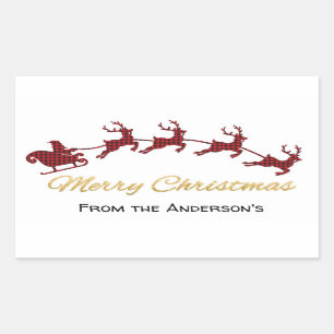 Sticker Rectangulaire Red Buffalo Plaid Père Noël et Reindeer Christmas