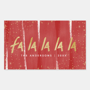 Sticker Rectangulaire Red & Gold Fa La La La La La Snowy Noël
