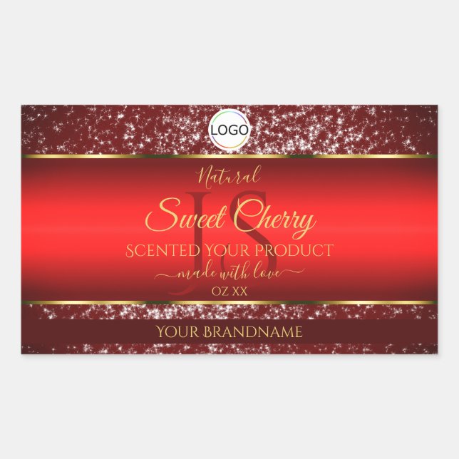 Sticker Rectangulaire Red Gold Logo Initiales Parties scintillant Étoile (Devant)