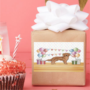 Sticker Rectangulaire Red Golden Retriever Chien coloré Pastel Anniversa