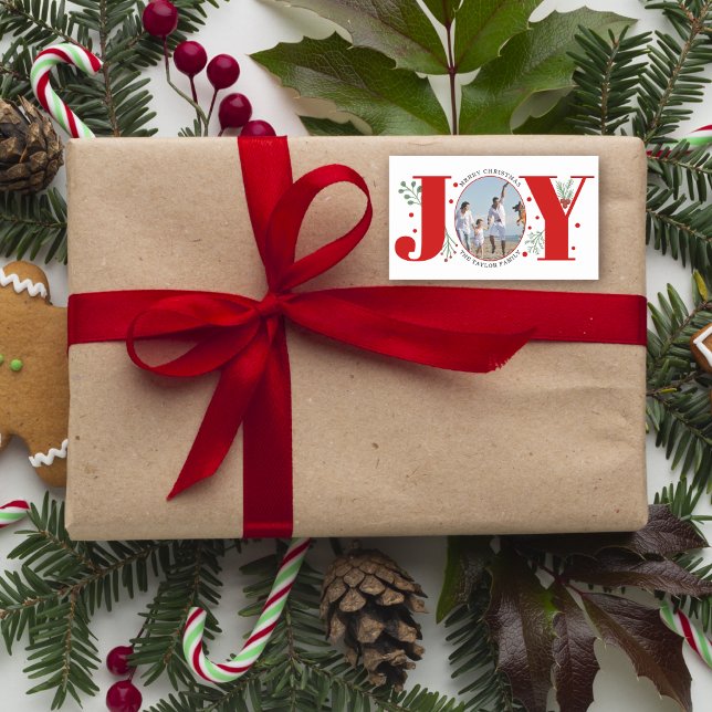 Sticker Rectangulaire Red Joy avec baies photo de Noël (Créateur téléchargé)