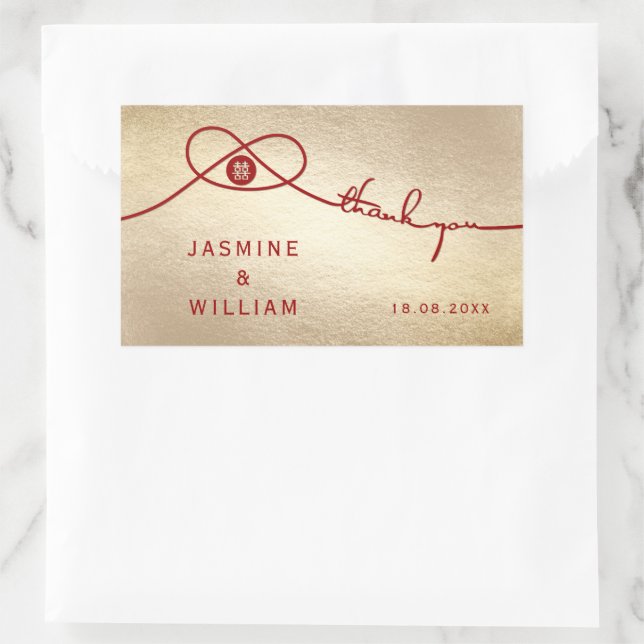 Sticker Rectangulaire Red Knot Union Double Bonheur Mariage chinois (Sac)